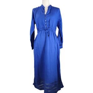 New Tahari Linen Dress Summer Boho Resortwear Vacation Blue Medium MINIMALIST